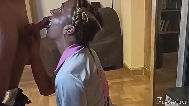 Silly Follege Cheerleader First Time asking for "Trick or Treat". Old Man Tricks her and he's got his Cock in her mouth. Great Deepthroat. Her Slutty Face and Uniform covered by his Big Cumshot. Teen Halloween Perfect Blowjob