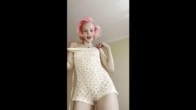 Pink haired girl strips slow for you 💦