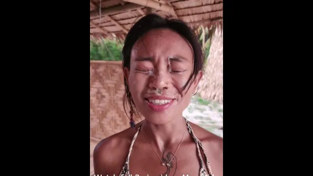 Asian got facial on the public beach