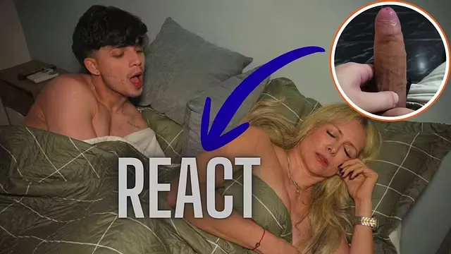 React: Busty stepmother shares hotel bed with her stepson and they end up having sex when no one is watching