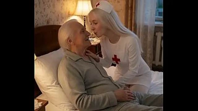 YOUNG WHITE-HAIRED NURSE OFFERS ANAL AND VAGINAL SEX TO HER ELDERLY PATIENT SO SHE CAN FEEL BETTER