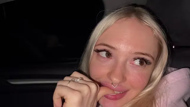 Sweet blonde on the highway. Sex in car