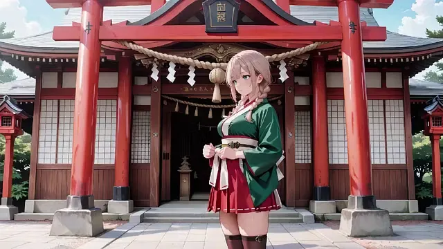 Red & White Miko! Forbidden Encounter at the Shrine, Golden Hair Trembling Under Sacred Robes